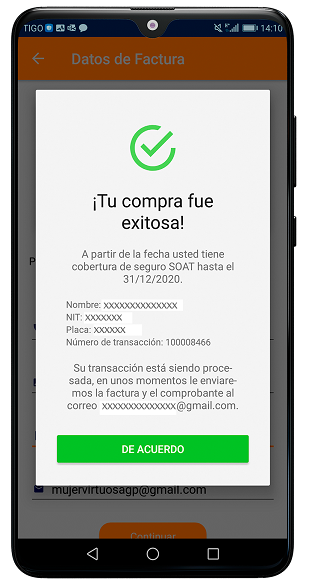 Compra tu soat por Tigo Money 8