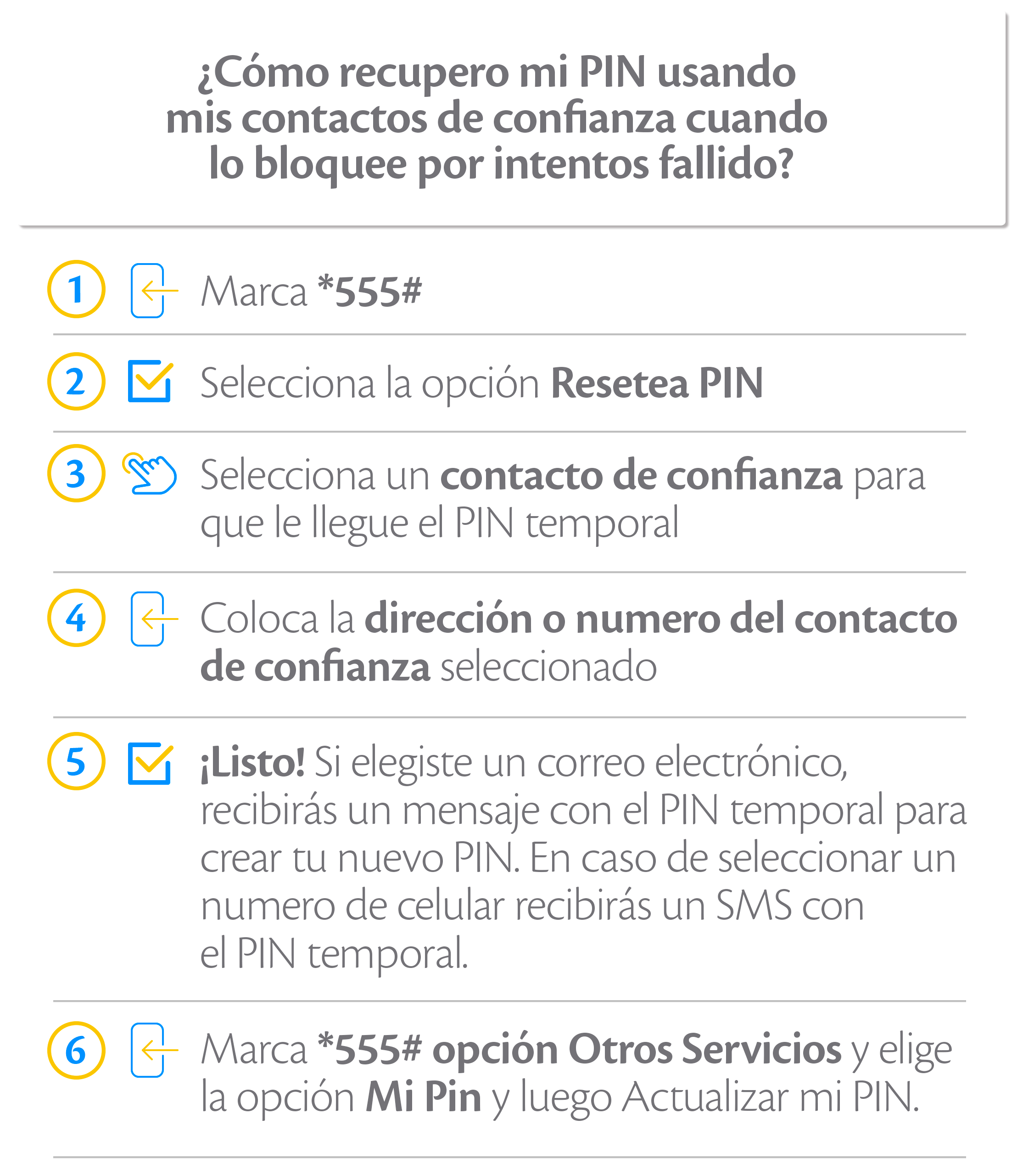 como puedo recuperar mi pin a través de mi contacto de confianza